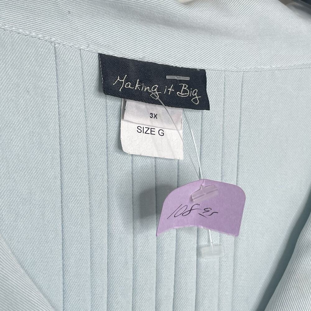 Making‎ It Big Womens Blouse Button 3X Blue Minimalist Easy Fit Pin Tuck Flowy - Picture 4 of 11